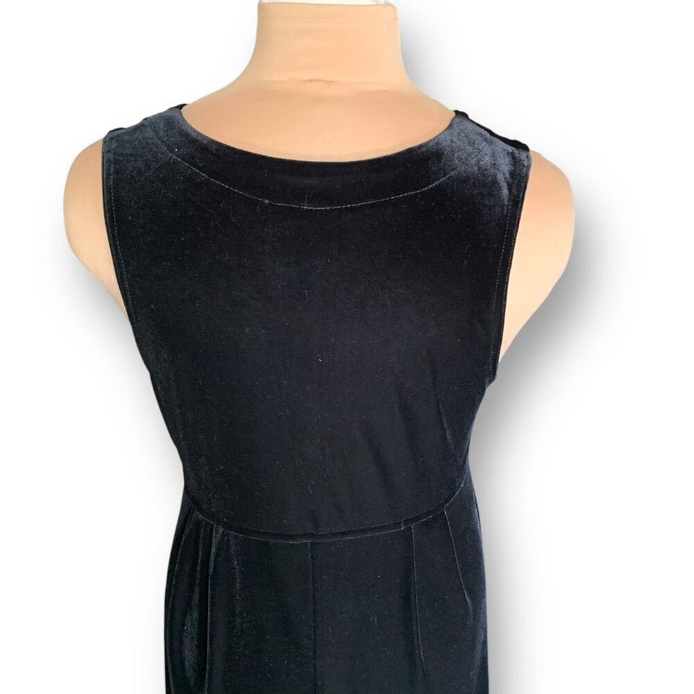 Vintage Studio Ease Black Velvet Babydoll Waist Sleeveless Vneck Maxi Dress - Picture 3 of 8